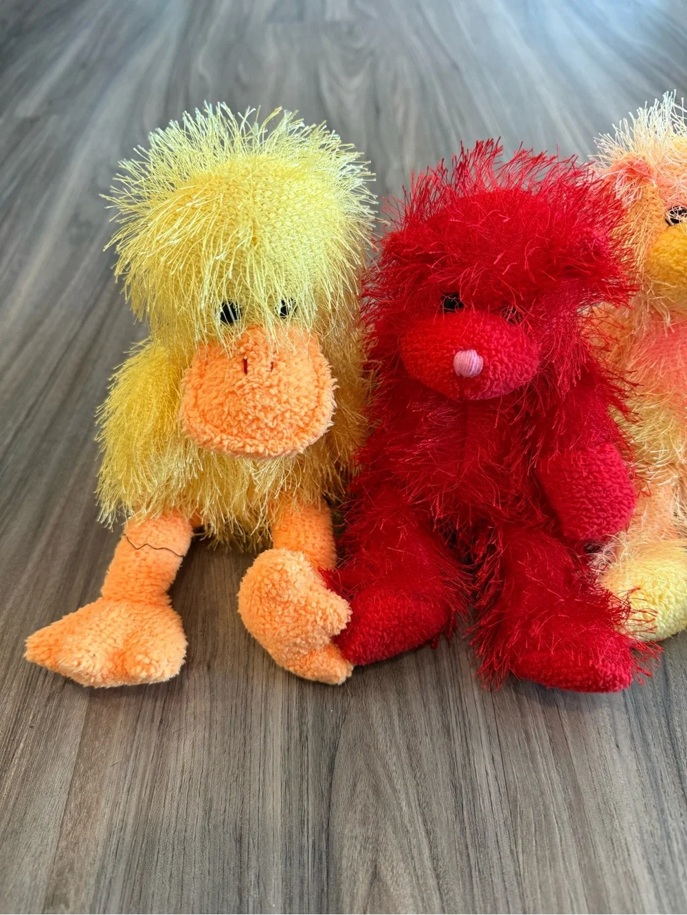 4Pc Ty Fuzzy Plush Animals - Yellow, Red, Rainbow, Light Blue